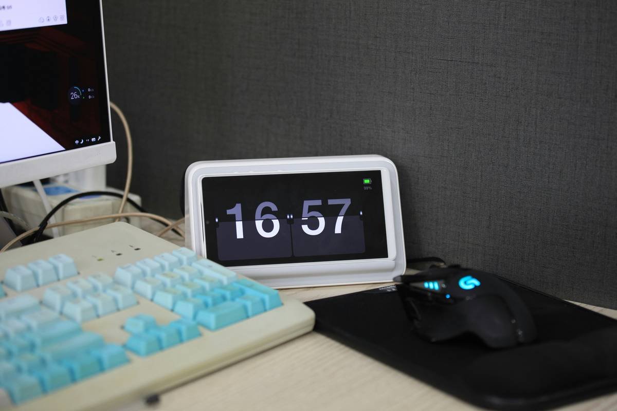 A photo depicting a sleek smart clock syncing with smart lighting
